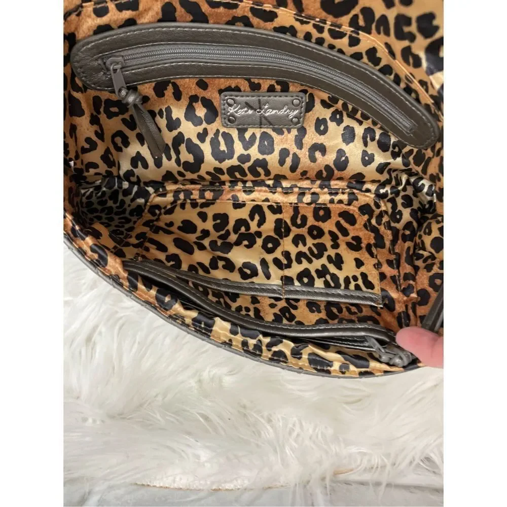 Kate Landry Plaid Silver Pattern Metal Studs Animal Print Inside Shoulder Bag